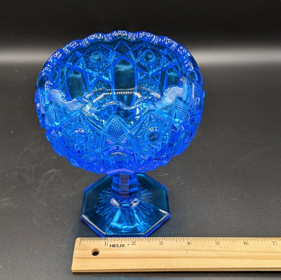 Vintage Kemple McKee Compote Scalloped Rim 6.5" Deep Blue For Christmas/ Hanukka - Picture 7 of 11